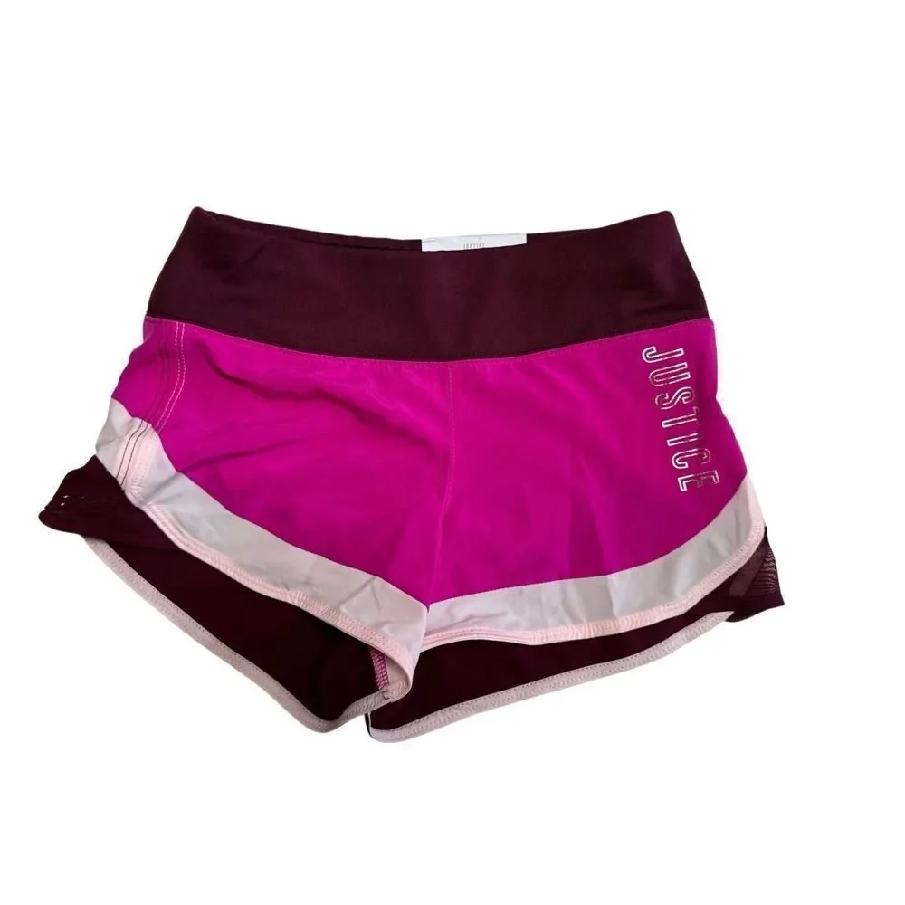 Justice Color Block Running Shorts Size 8 Pink BURGUNDY NEW